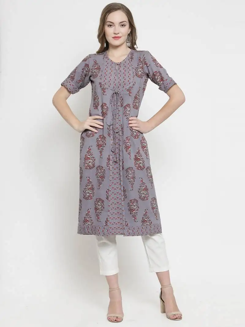 Indibelle grey woven rayon kurtas-and-kurtis