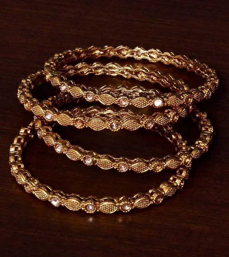 Antique look stone embellished two pairs of designer bangles bd393