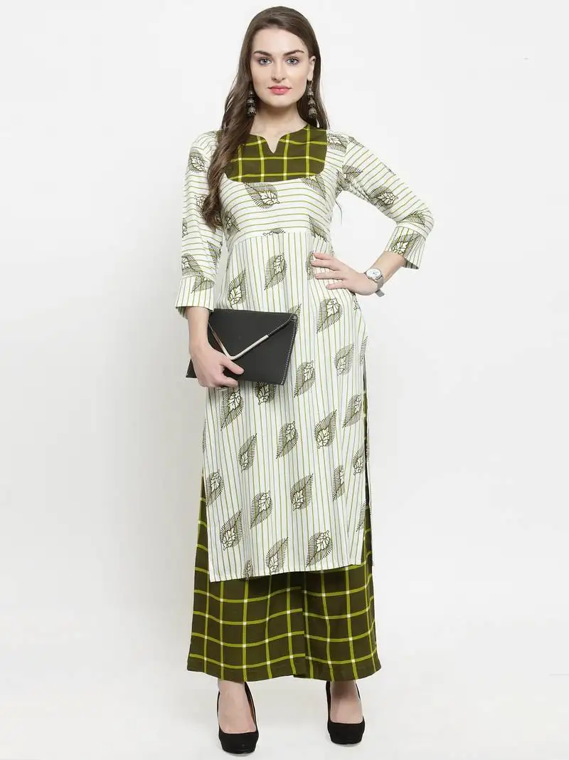 Indibelle green woven rayon kurtas-and-kurtis