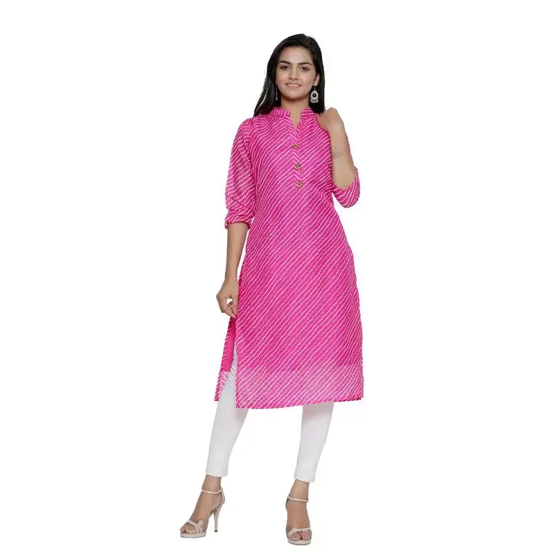 Pink printed cotton ethnic-kurtis