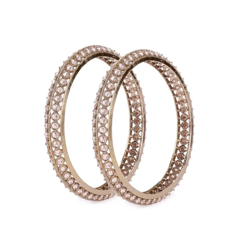 Traditional astonish round shape gold plated brown stone set of 2 bangles for women