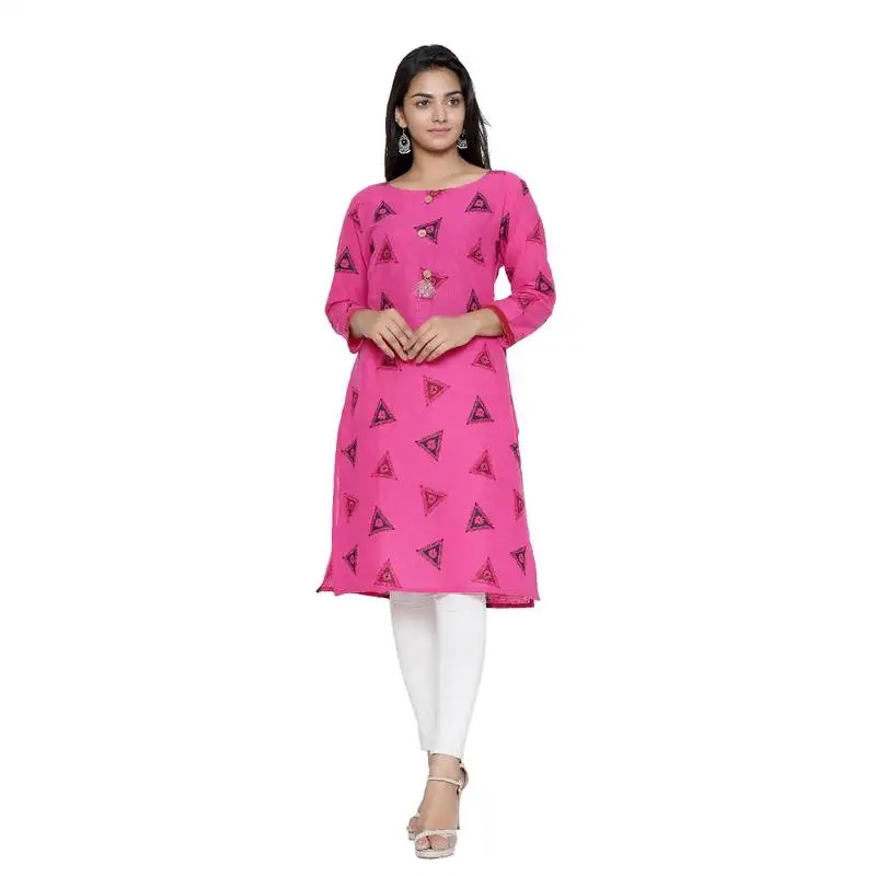 Pink printed cotton cotton-kurtis