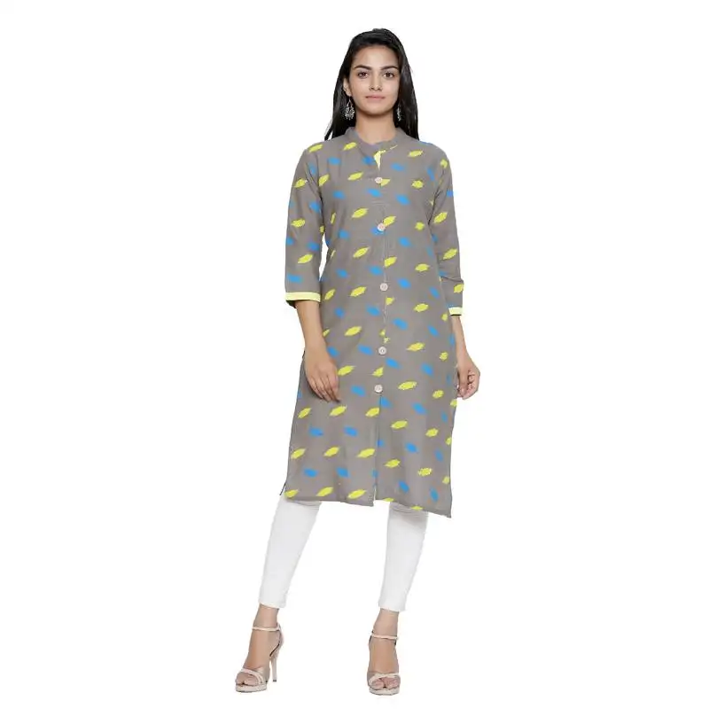 Grey printed cotton cotton-kurtis