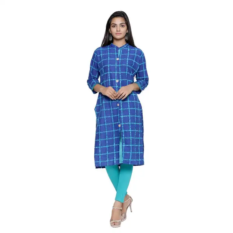 Royal-blue printed cotton cotton-kurtis