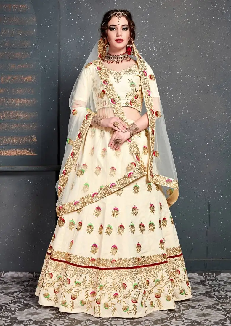 Glowing cream embroidered wedding designer bridesmaid lehenga choli with dupatta