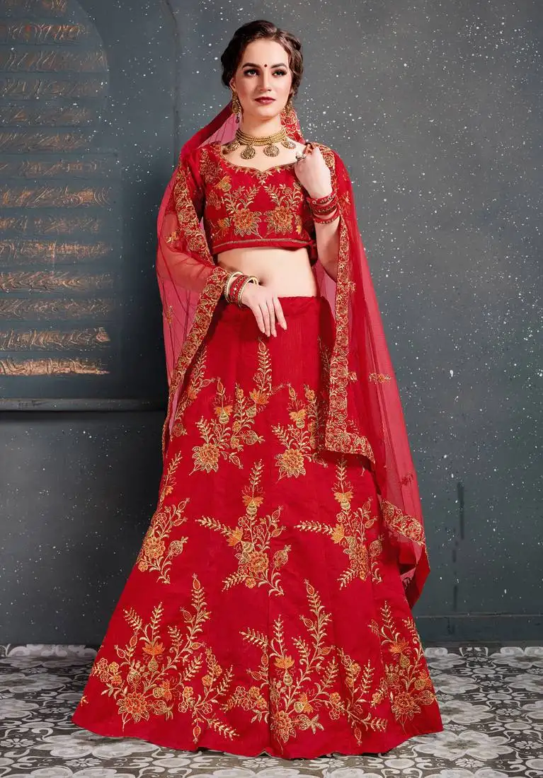 Gorgeous red embroidered wedding designer bridesmaid lehenga choli with dupatta