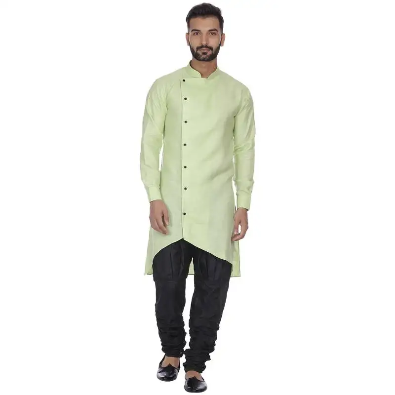 Green plain cotton men kurtas