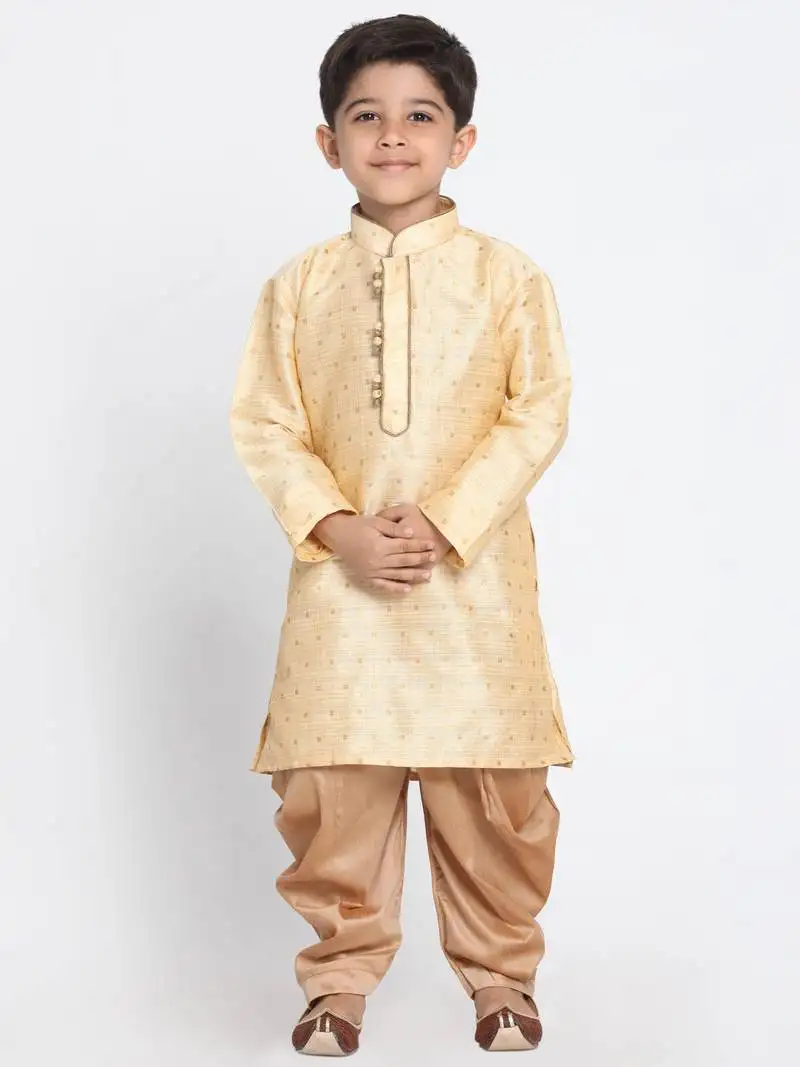 Boys gold silk blend kurta pyjama set