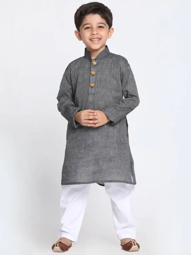 Boys black and white pure cotton kurta pyjama set