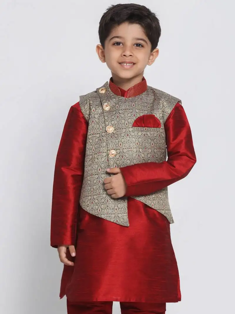Boys lunar grey silk blend nehru jacket
