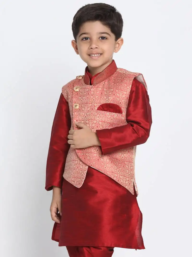 Boys pink silk blend nehru jacket