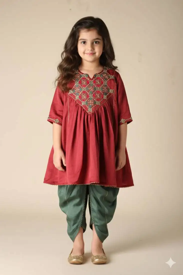 Red silk kurti & dhoti