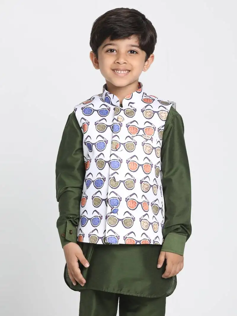 Boys dusty colours cotton satin blend nehru jacket