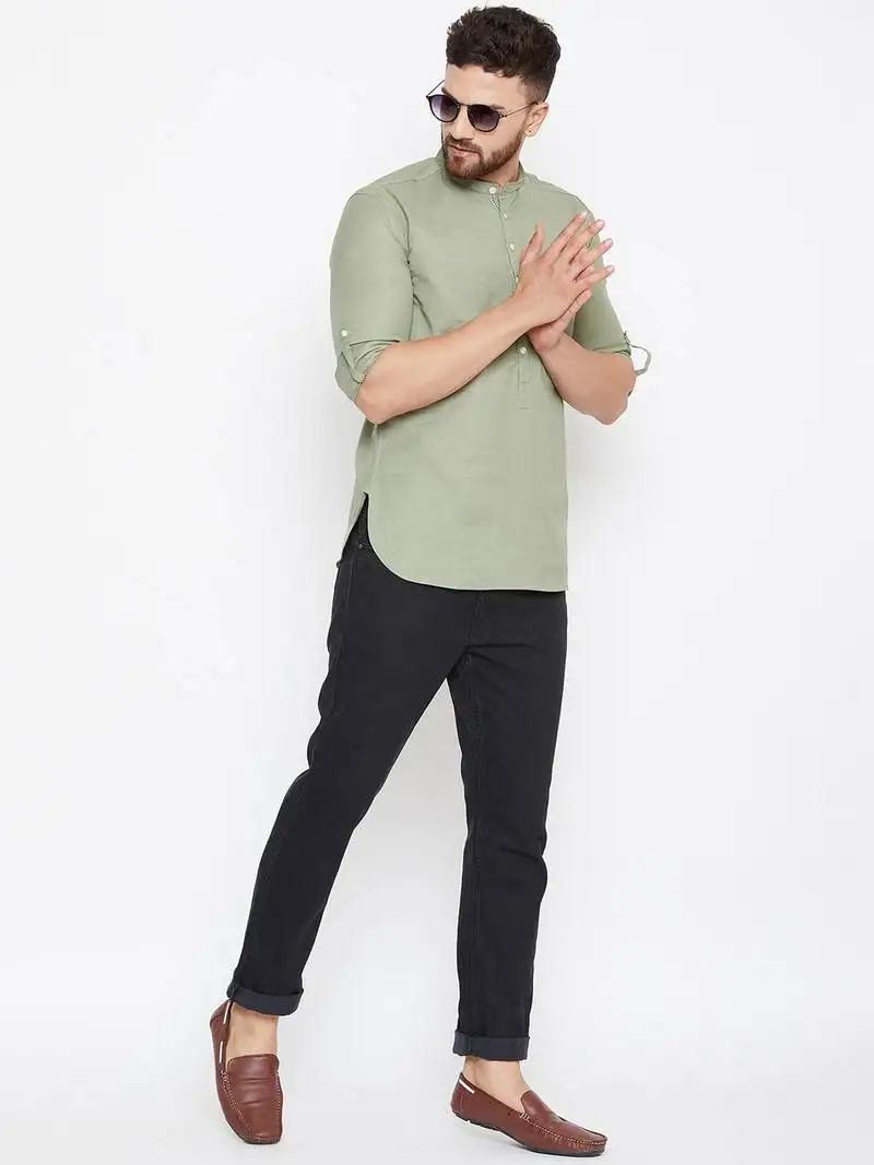 Blue woven linen men-kurtas