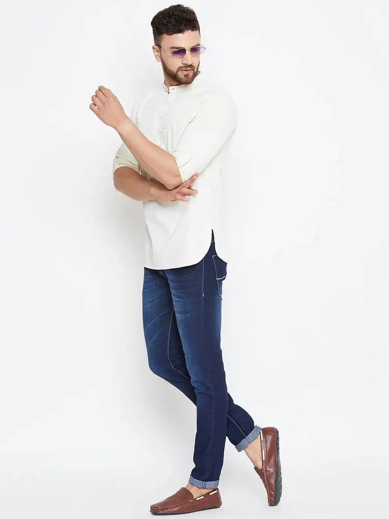 Yellow woven pure cotton men-kurtas