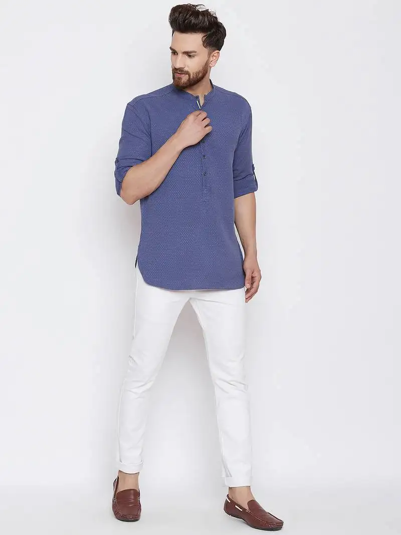 Turquoise woven pure cotton men-kurtas