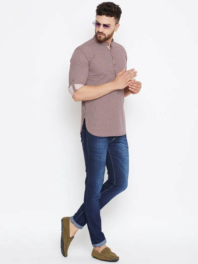 Blue woven pure cotton men kurtas