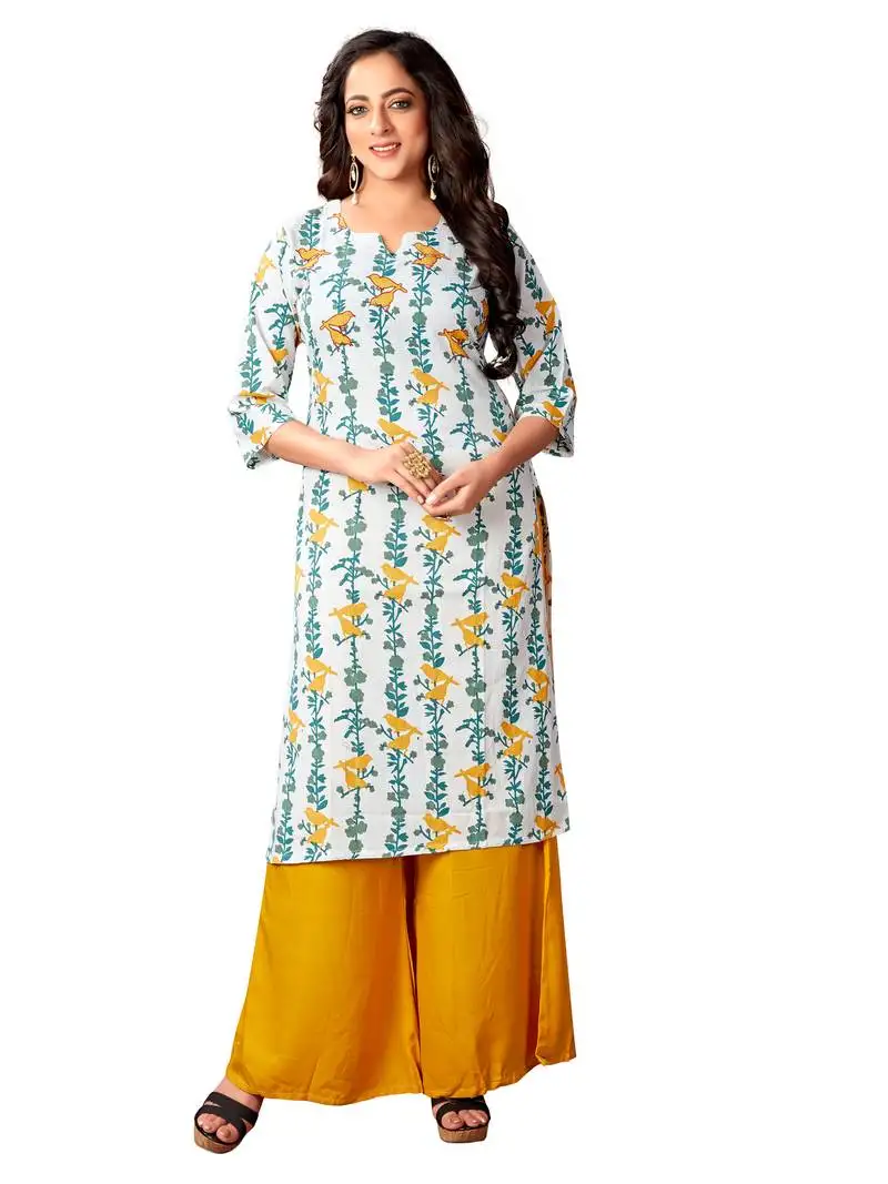 White cotton flex printed straight kurti