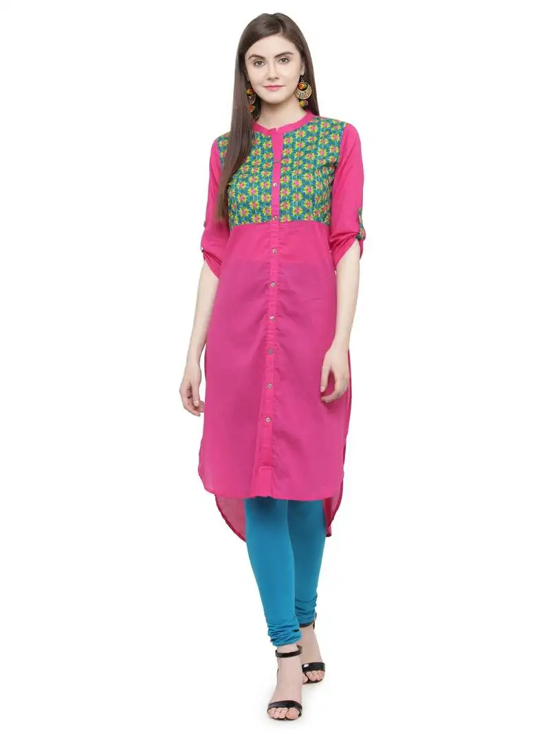 Geroo jaipur pink hand embroidered straight cotton kurta