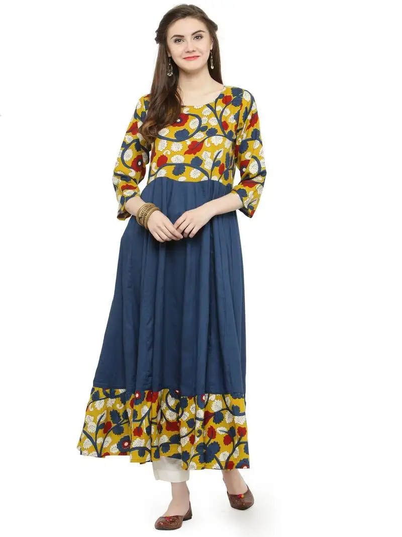Geroo jaipur blue printed rayon kurtas-and-kurtis