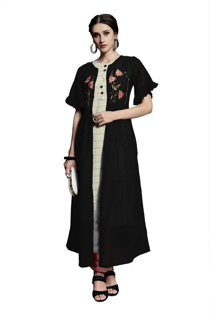 Black embroidered crepe ethnic-kurtis