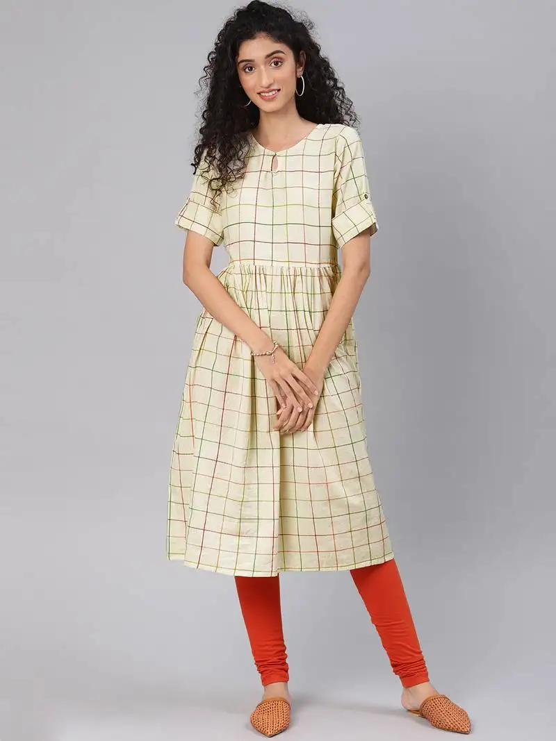 Beige cotton flex anarkali kurti