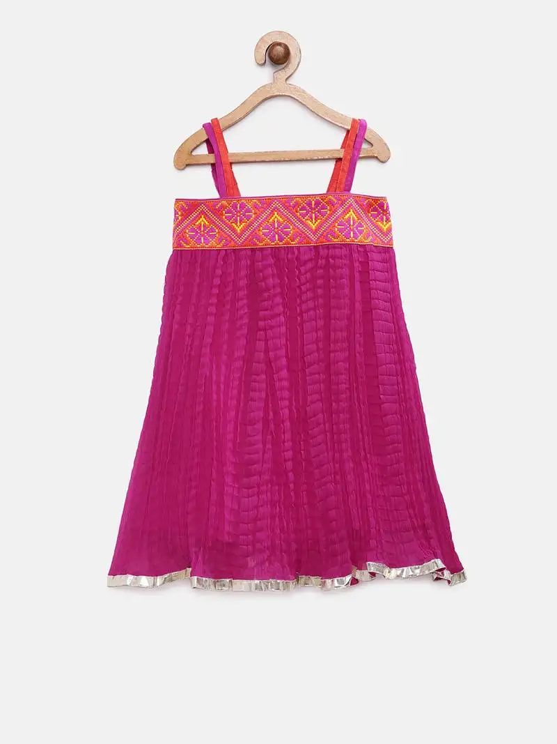 Pink woven georgette kids-frocks