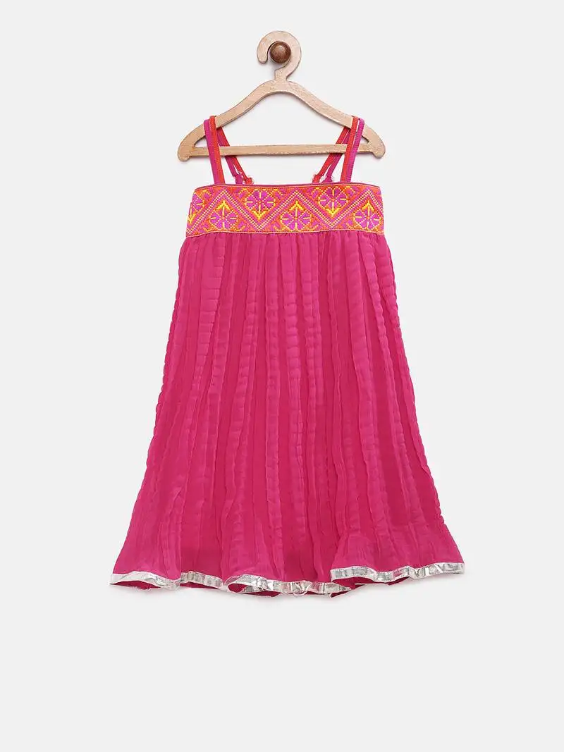 Red woven georgette kids-frocks