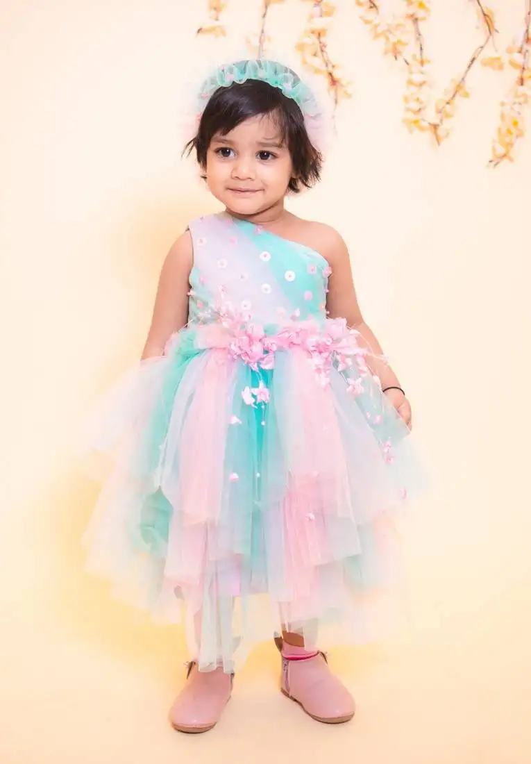 Pink plain net kids-frocks