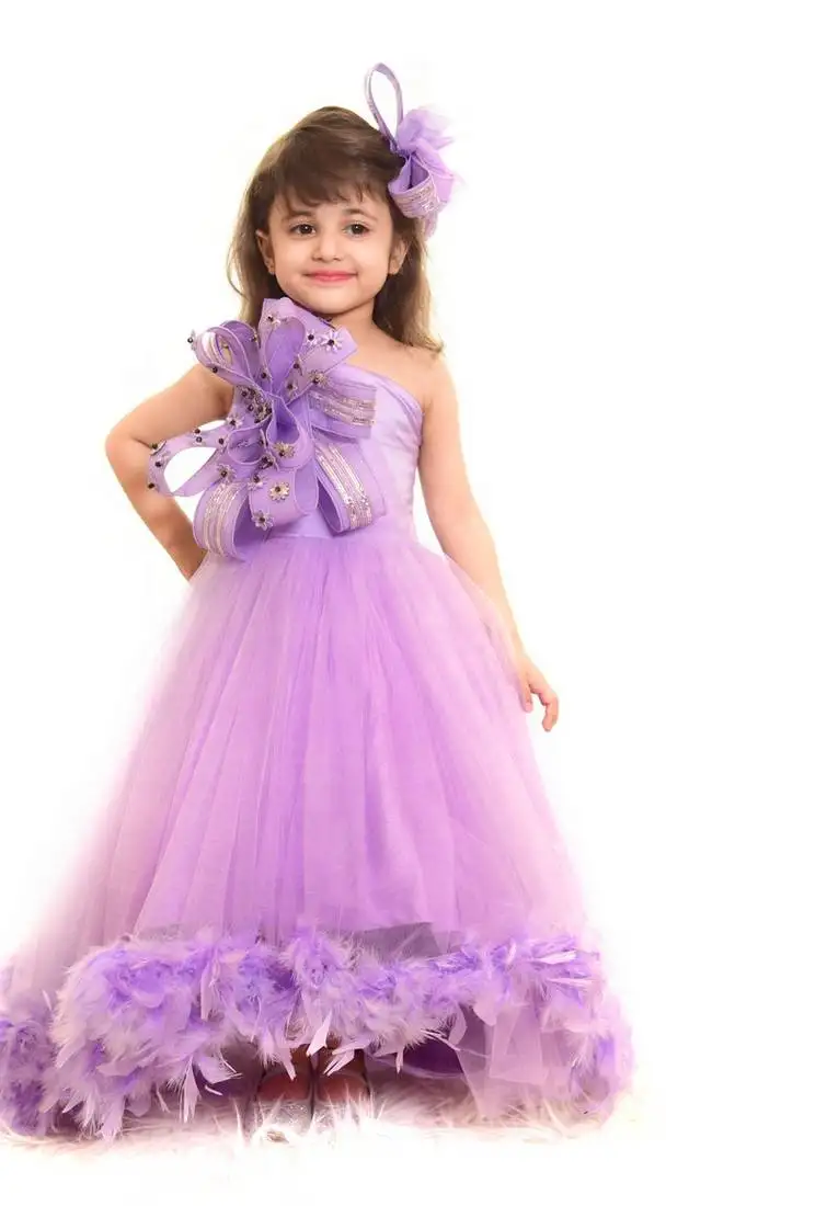 Purple plain net kids-girl-gowns