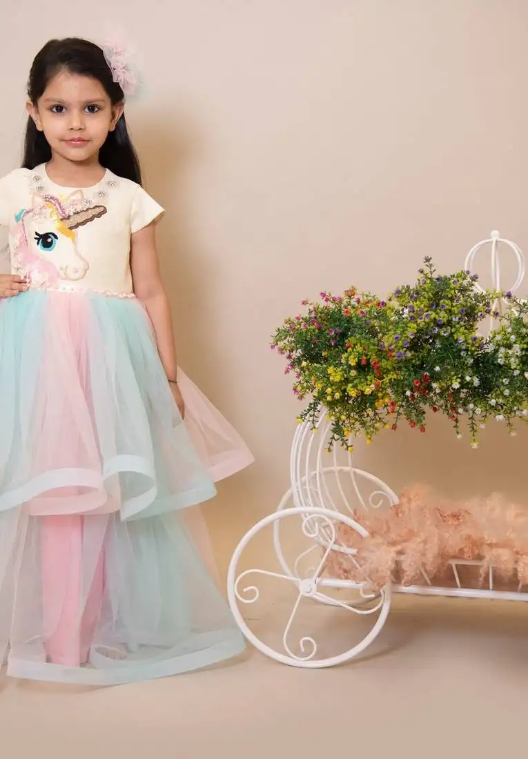 Pink plain dupion silk kids-girl-gowns