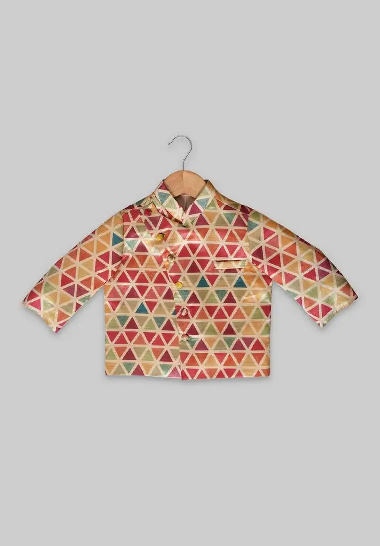 Multicolor printed art silk boys-indo-western-dress