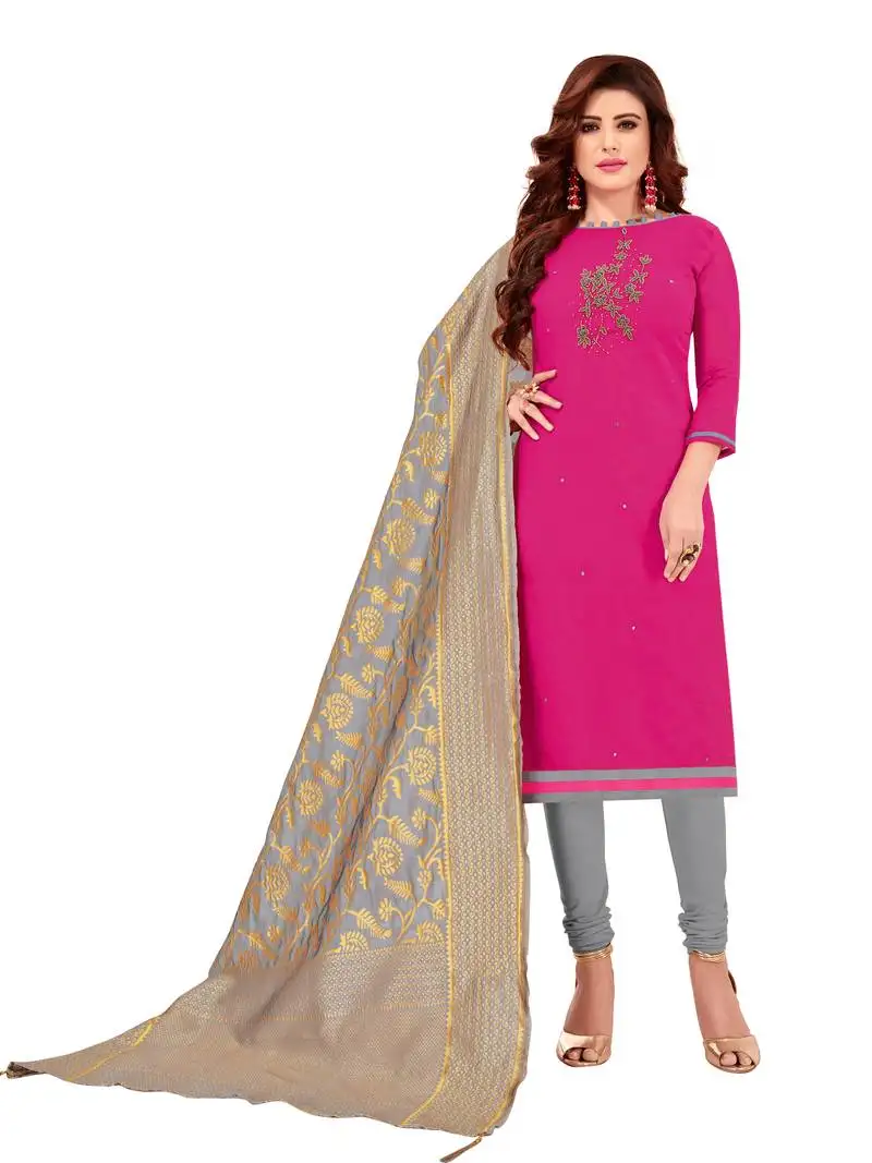 Pink mirror cotton salwar unstitched