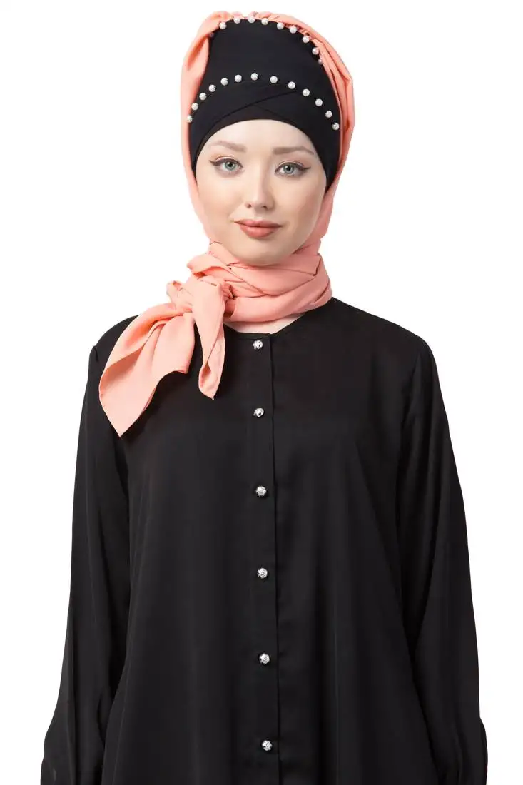 Peach embroidered georgette hijab