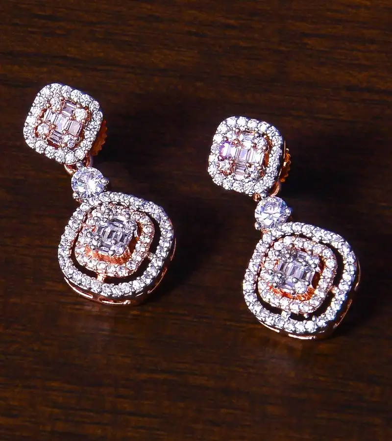 Rose gold plated american diamond embellished designer earrings 216ed245