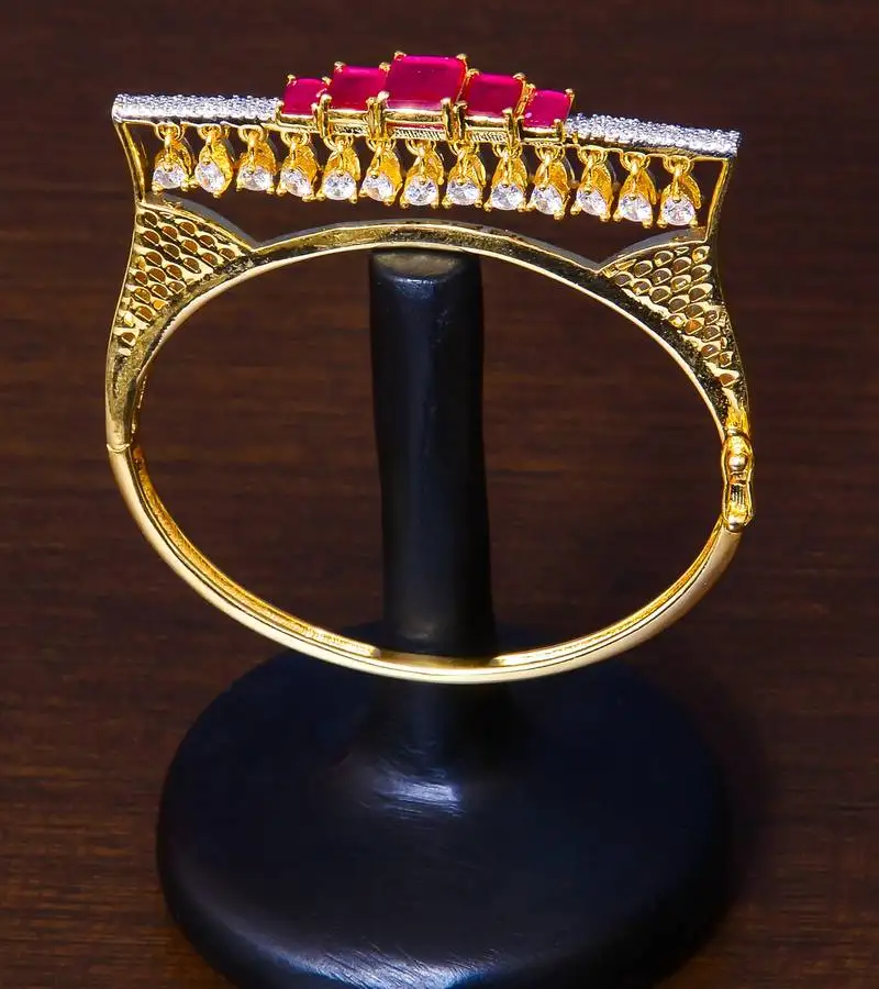 Gold plated ruby and aaa cz embellished designer bracelet bd412