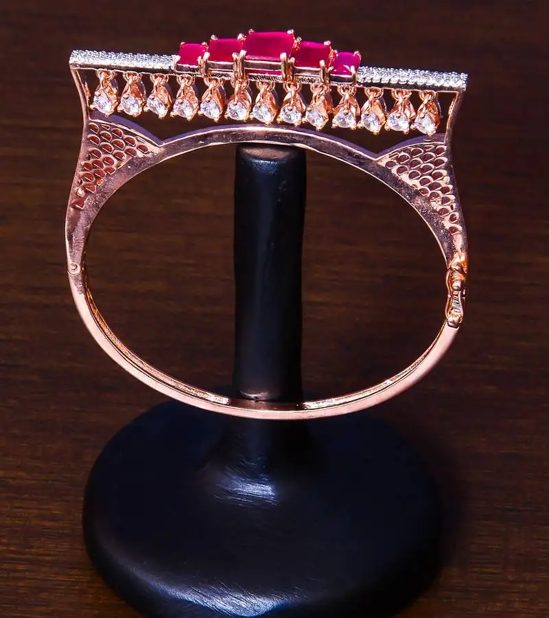 Rose gold plated ruby and aaa cz embellished designer bracelet bd414