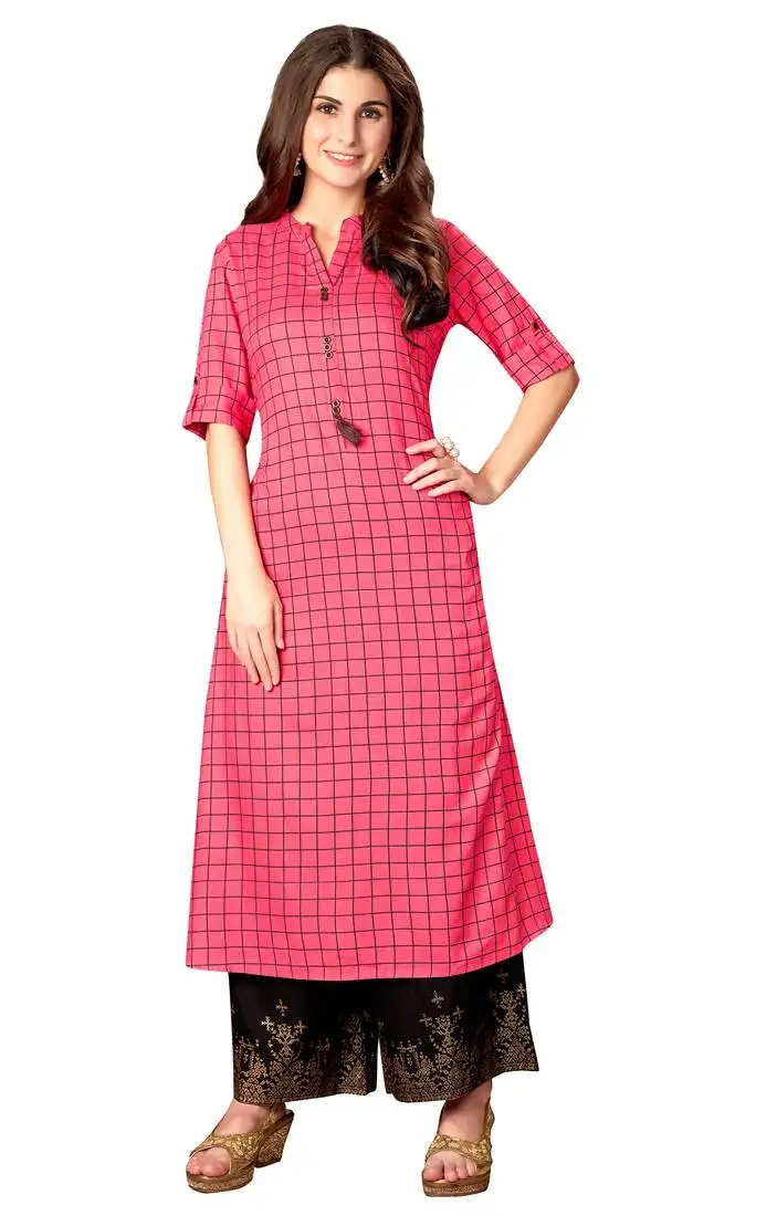 Grey rayon cotton printed a line kurta