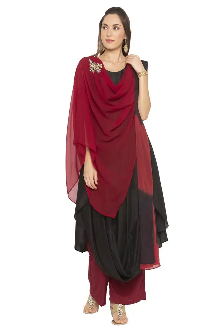 Maroon embroidered cotton salwar stitched