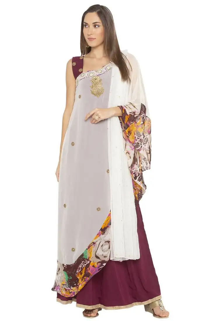 Cream embroidered georgette salwar stitched