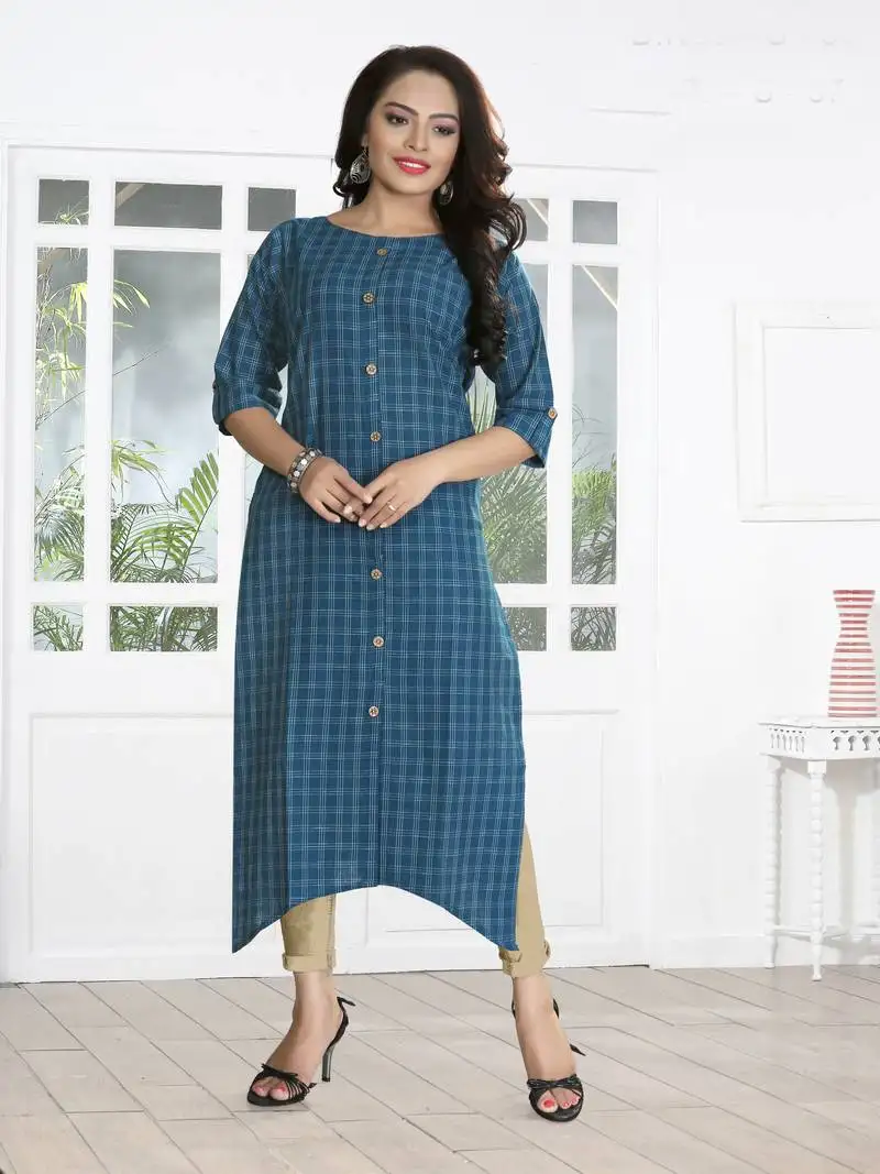 Blue printed cotton kurtis