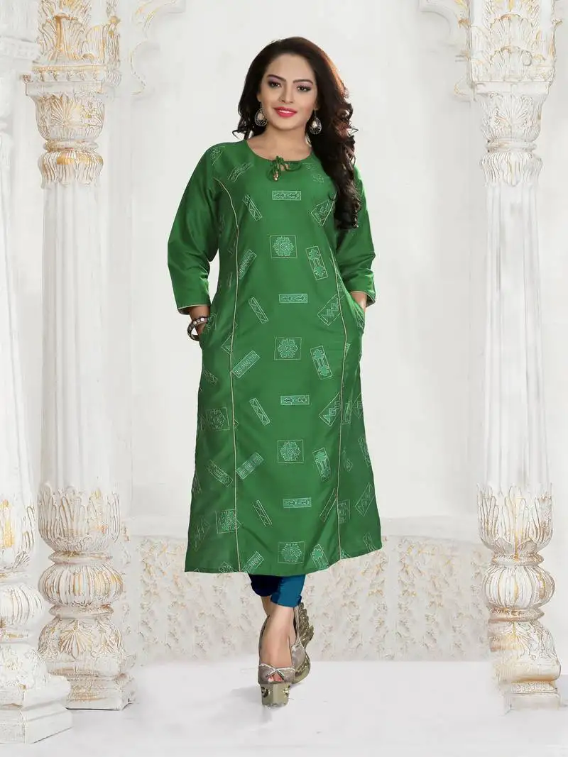 Green embroidered silk silk kurtis