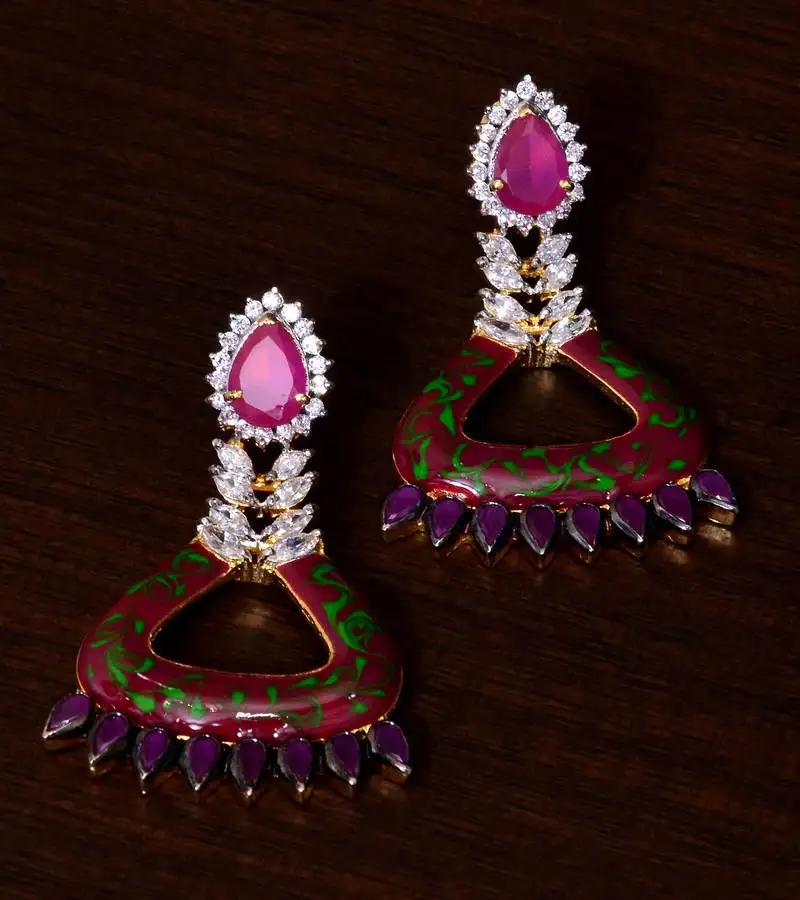 Ruby stone and meenakari worked enameled american diamond earrings 216ed69