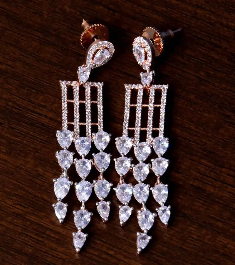 Rose gold plated aaa cz embellished american diamond earrings 216ed255