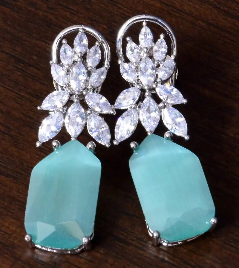 Rhodium plated peach and aaa cz embellished american diamond earrings 216ed260