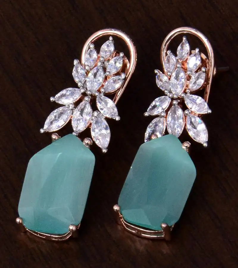 Rose gold plated peach and aaa cz embellished american diamond earrings 216ed265