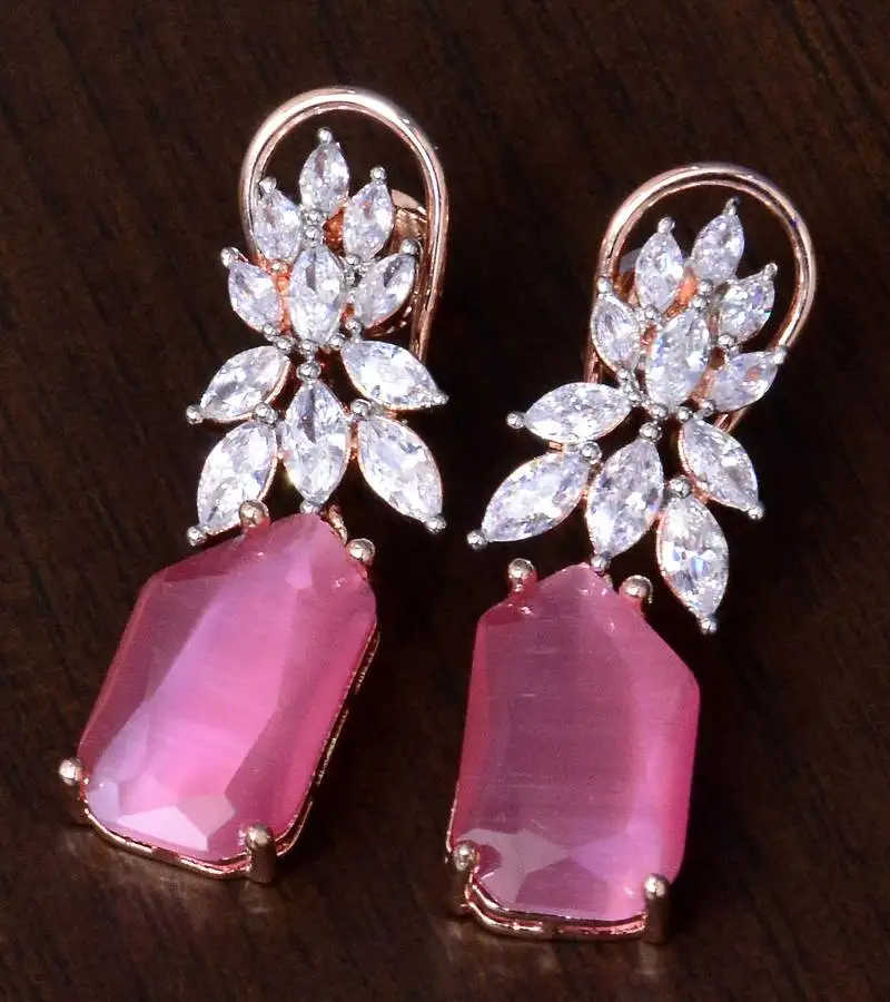 Rose gold plated baby pink and aaa cz embellished american diamond earrings 216ed266