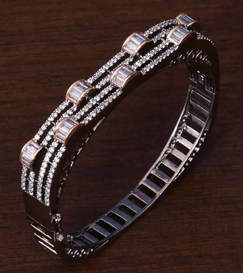 Black and rose gold plated aaa cz embellished american diamond bracelet bd417