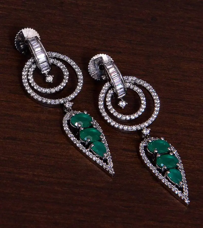 Black gold plated emerald embellished american diamond danglers 216ed279