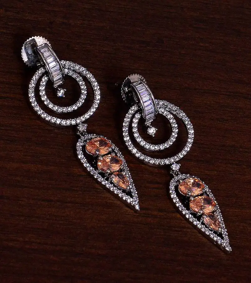 Black gold plated champagne stone embellished american diamond dangles 216ed280